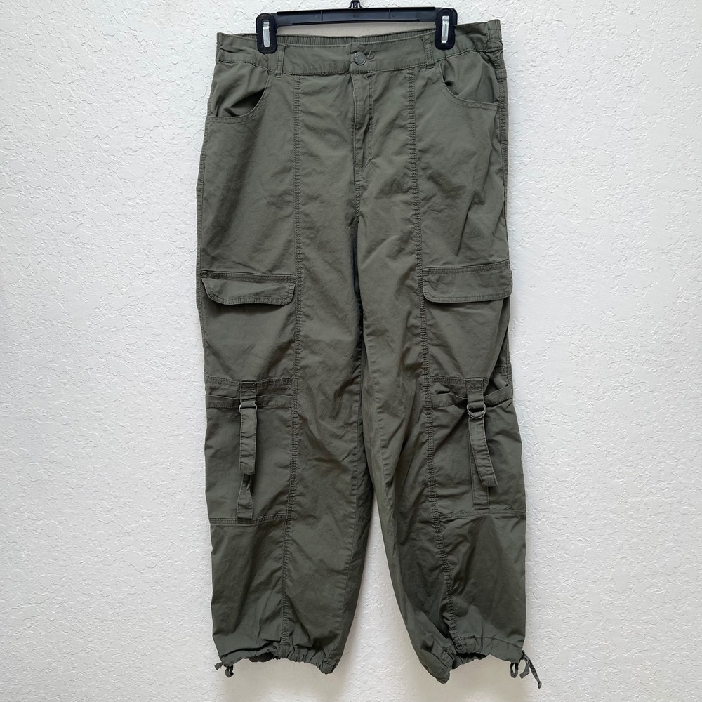 No Boundaries Olive Green Cargo Pants Womens L 12-14 Utility Bungee Hem Gorpcore